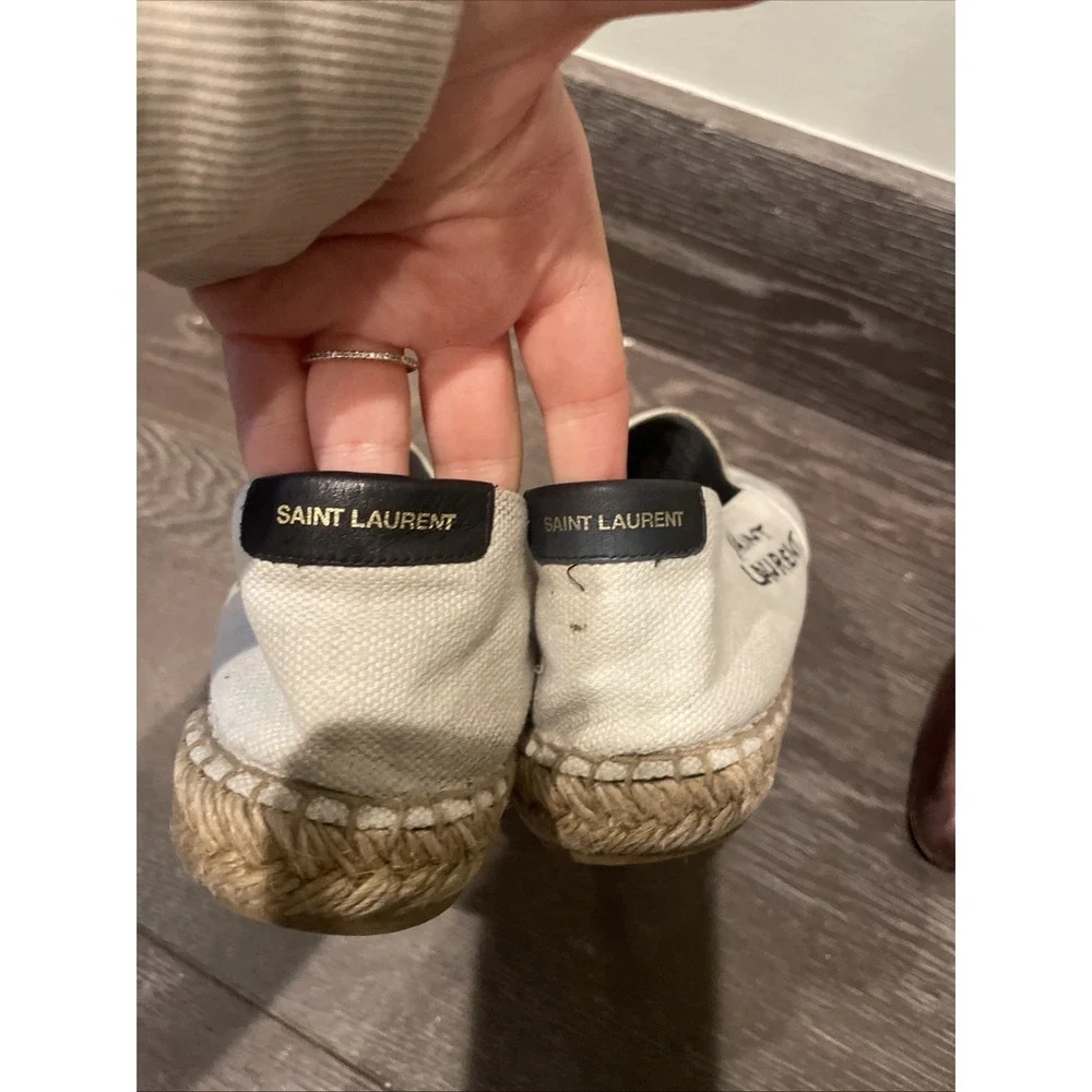 Saint‎ Laurent White Leather Slip On Espadrilles Flats 20 SL  Emb  Es. Size 40